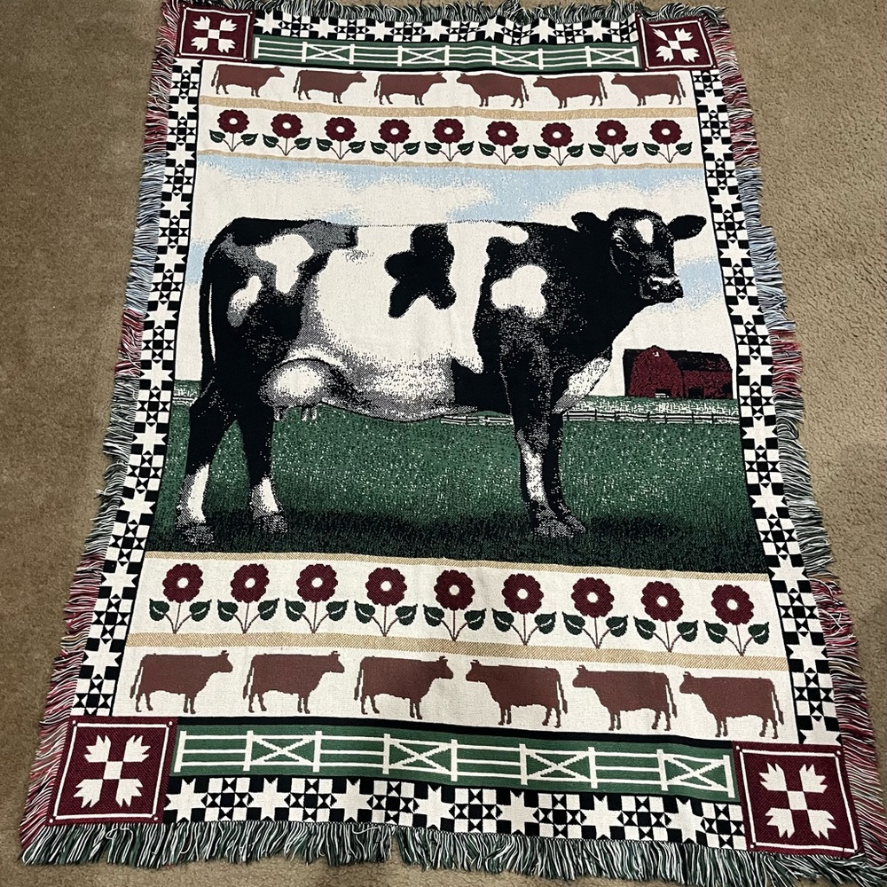 Cottage Core Farmhouse Cow Tapestry Blanket